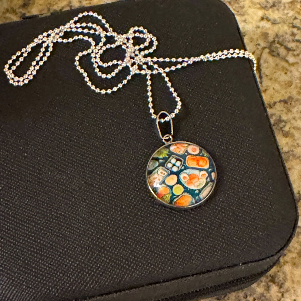 Japanese Sushi Print Pendant, 20 mm Stainless Bezel with 60 cm ball chain